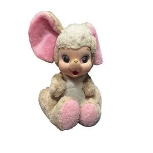 Vintage Rushton Pink Mouse Rubber Face Plush Doll 14" - Well Loved